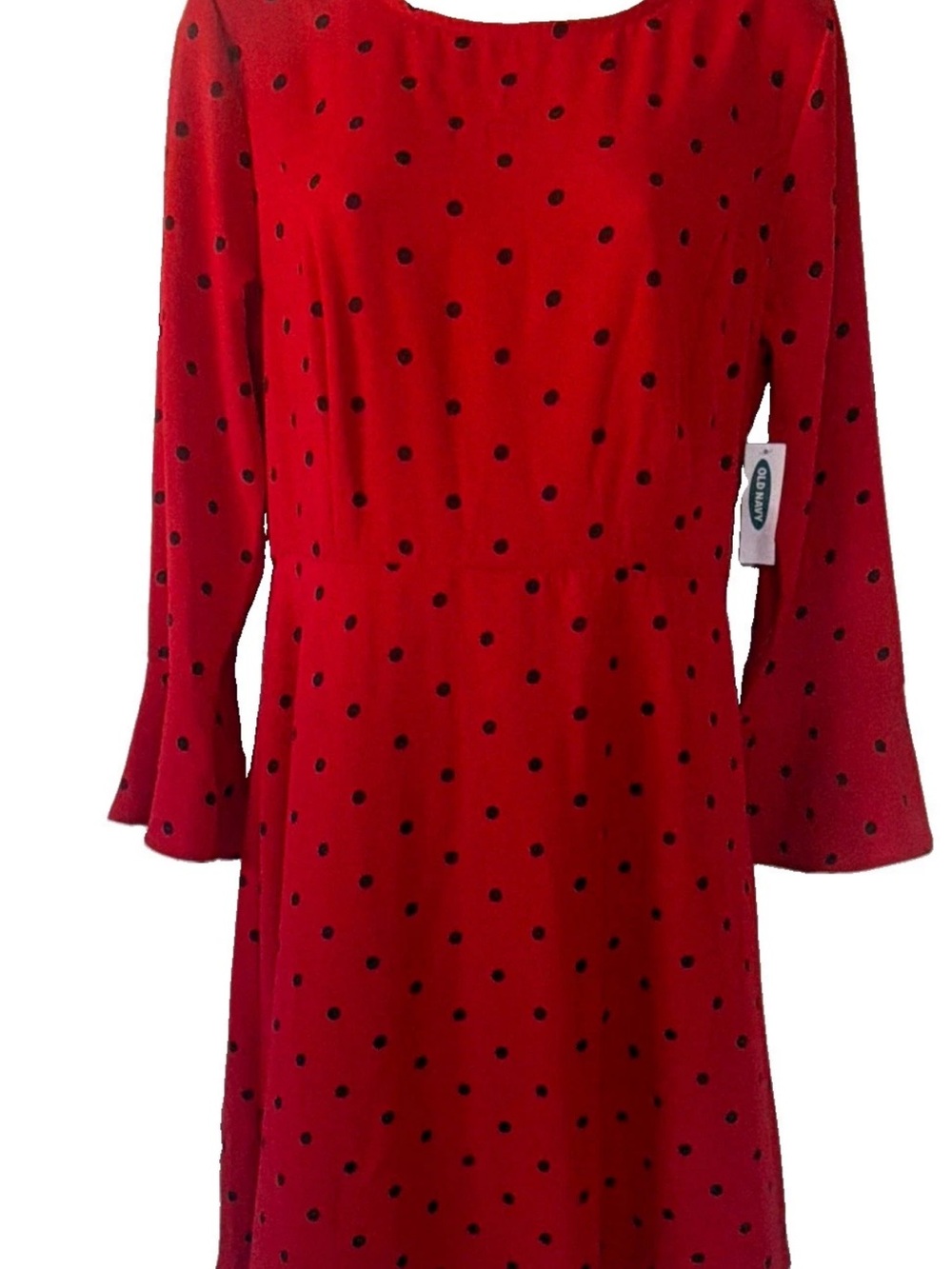 Old Navy Women’s Dress M Red Black Polka Dot A-Line Smocked Zip 3/4 Bell